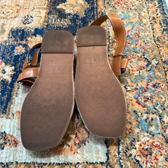 ZARA brown faux leather topstiched jute platform sandals - Picture 3 of 3